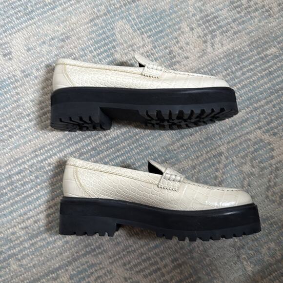 Reformation Agnes Chunky Croc Embossed Platform Loafers Size 8.5 Two Tone White - Picture 6 of 8